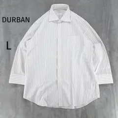 ダーバン/長袖シャツ/ストライプ/ワイドカラー/綿/ワイシャツ/白/日本製/L