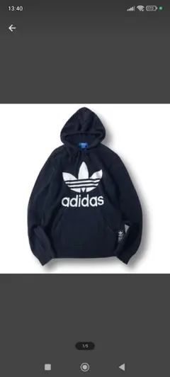 adidasパーカー　ネイビー　紺　Sサイズ　ビッグロゴ　アディダス　ニット