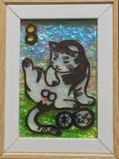 お猫さんステンドグラスガラス絵の具グラスデコアート富士山沖縄イラスト犬猫風景画龍
