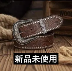 メンズ ウエスタンベルト スタッズ ベルト ダークブラウン アメカジ