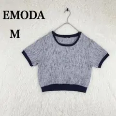【エモダ】半袖 カットソー ショート丈 トップス M ネイビー ラウンドネックのサムネイル