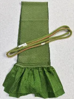 未使用　正絹　総絞り帯締め帯揚げセット　手組み緑　和装小物　成人式　振袖