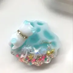 再販△】レジン ヘアゴム ソフトクリーム 猫ちゃん 海◡̈♥︎ミント