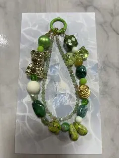 ハンドメイド グリーンビーズ ストラップ