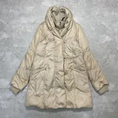 リブ ハイネック ダウンコート シャーリング ベージュ Aライン M 上品のサムネイル
