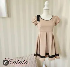 Tralala ピンク ベージュ 半袖ワンピース タッグリボン トゥララ 姫系