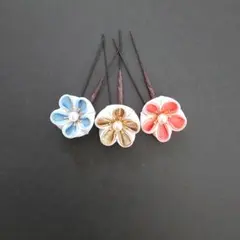 キュプラ　つまみ細工　髪飾り