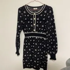 evelynロゴニット BK ブラック ニットワンピース エブリン
