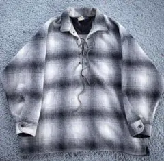 80s 90s カナダ製 ウールシャツ シャドーチェック オンブレ ブラック