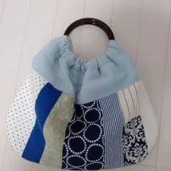 パッチワークグラニーバッグ　ハンドメイド　ブルー系