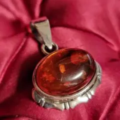 ビンテージ アンバーカボションのシルバートップ シルバー925 琥珀