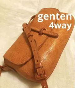 ゲンテン　トスカ レザー　ショルダーバッグ　スマホ　ポーチ　ヌメ茶　牛革　調整可