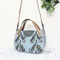 ミナペルホネン　ハンドメイド　2wayバッグ　ライトブルー