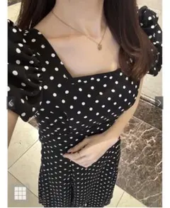 GRLドット柄バルーンスリーブフレアワンピース［ru1163］