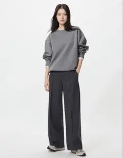 UNIQLO ブラッシュドジャージーワイドパンツ　丈長め　ダークグレー S
