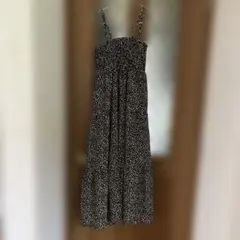 キャミソールロングワンピース 黒白ドット