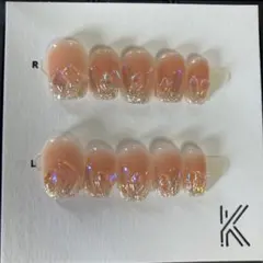 新品 ネイルチップ オーロラ フレンチ ラメ キラキラ ピンク つけ爪 10枚のサムネイル