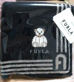 FURLA クマ刺繍 ハンカチ 黒