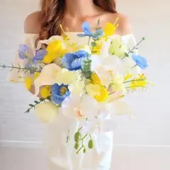 ブルー　アーティフィシャルフラワー　ウェディング　ブーケ　造花　胡蝶蘭　結婚式