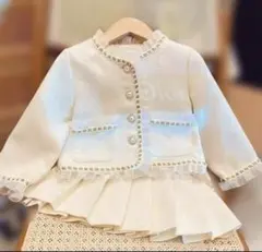 入 学式 キッズスーツ2点 小学校 120 卒園式 白ツイード 薄手