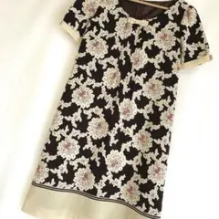 レトロ　レッセパッセ　限定一点　ワンピース　膝丈　ブラウン　柄が素敵