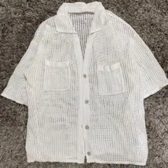 ローリーズファーム (F) 半袖 メッシュ カーディガン ホワイト