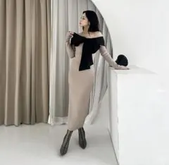 ROYAL PARTYオフショルダーリボン付きロングワンピース