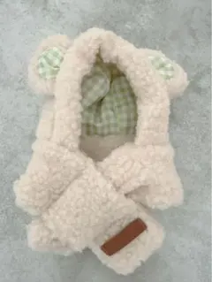 【美品】monchéri モンシェリ クマ耳 ボアスヌード グリーンチェック Sのサムネイル
