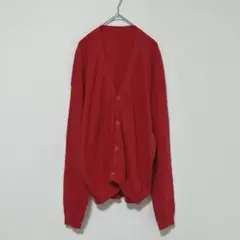 M190 Vネック長袖カーディガン　赤　レッド　Ｍ　羽織り物　綿100%
