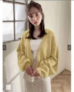 GRL　ボリュームスリーブショートニットカーディガン　イエロー