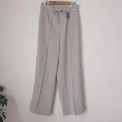 【新品】ユニクロ　ベルテッドドレープワイドストレートパンツ+　L ナチュラル
