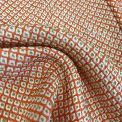 総絞り 鹿の子 オレンジ 緑 着物 正絹 i-3954