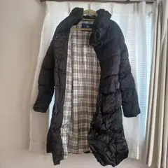 BURBERRY BLUE LABEL 黒 ナイロン ロングコート フード付き