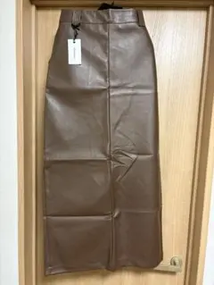 ブラウン レザー スリット タイトスカート F