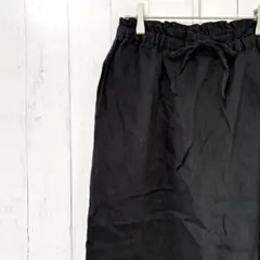 無印良品 黒 S リネンフリルギャザーイージーイネススカート 麻 ロングスカート