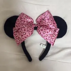 ミッキー耳 ヒョウ柄リボン カチューシャ
