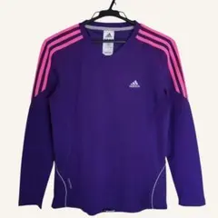 ◆adidas 紫 Vネック 長袖 Ｔシャツ レディース　Lサイズ