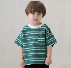 petit main マルチボーダー半袖Tシャツ　グリーン