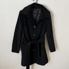 INDIVI ウール　カシミヤ　ブラック ロングコート　リボンベルト