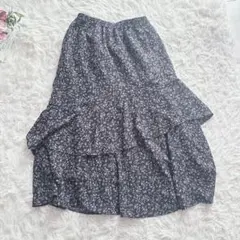 9402 グラシア 花柄ロングスカート ティアード フレア シンプル カジュアル