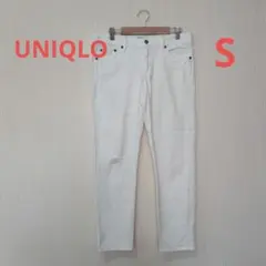 ユニクロ　スリムボーイフレンドフィットアンクルジーンズ　ダメージ　ホワイト　S