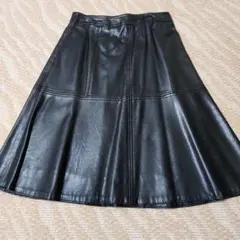 ROPE 黒 レザー フレアスカート 63-90