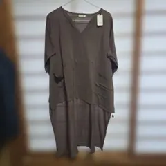 ブラウン Vネック チュニック 半袖