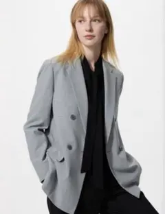 新品 UNIQLO ダブルジャケット ストライプ ライトグレー Lサイズ