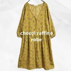c846 ショコラフィネローブ　花柄チュニックワンピース　Vネック　大人可愛い