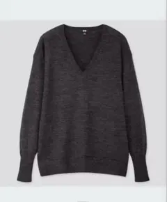 UNIQLO エクストラファインメリノ Vネックセーター　 ダークグレー　L