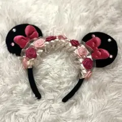 【値下げ可】ディズニー　カチューシャ 薔薇 ピンク　フリル　ミニー　パルパルーザ