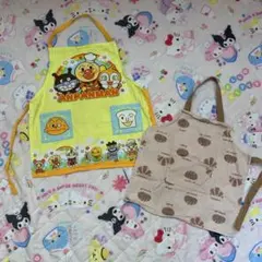 ベビー　キッズ　エプロン　アンパンマン　パン総柄　2点セット