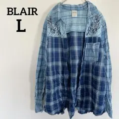 BLAIR 青　水色　チェック柄　長袖シャツ LGE