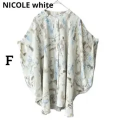 美品NICOLE white 総柄タックブラウス バンドカラー ドルマンスリーブのサムネイル